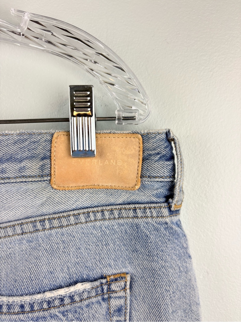 Everlane The Cheeky Long Short Denim Jean Shorts Frayed Hem Distressed Sz 33 - Picture 9 of 12